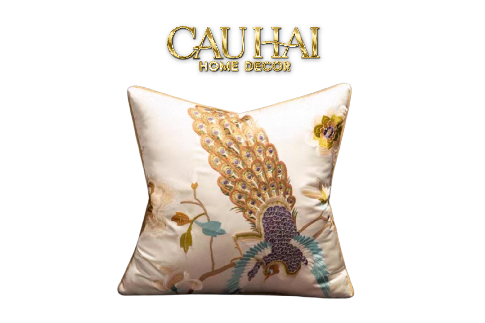 Tết Couture - Vỏ Gối Lụa Thêu Tước Vũ Hoàng Triều 45 - CẬU HAI HOME DECOR