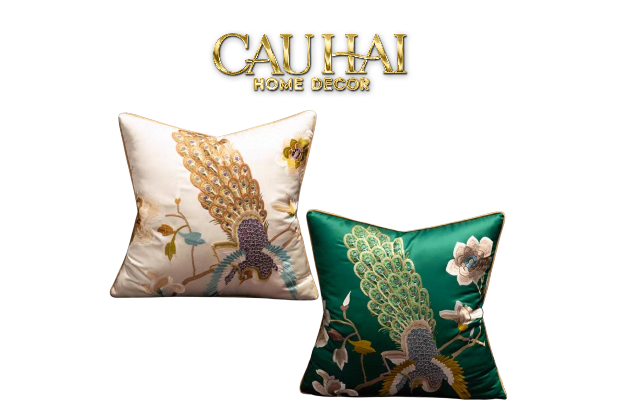 Tết Couture - Vỏ Gối Lụa Thêu Tước Vũ Hoàng Triều 45 - CẬU HAI HOME DECOR