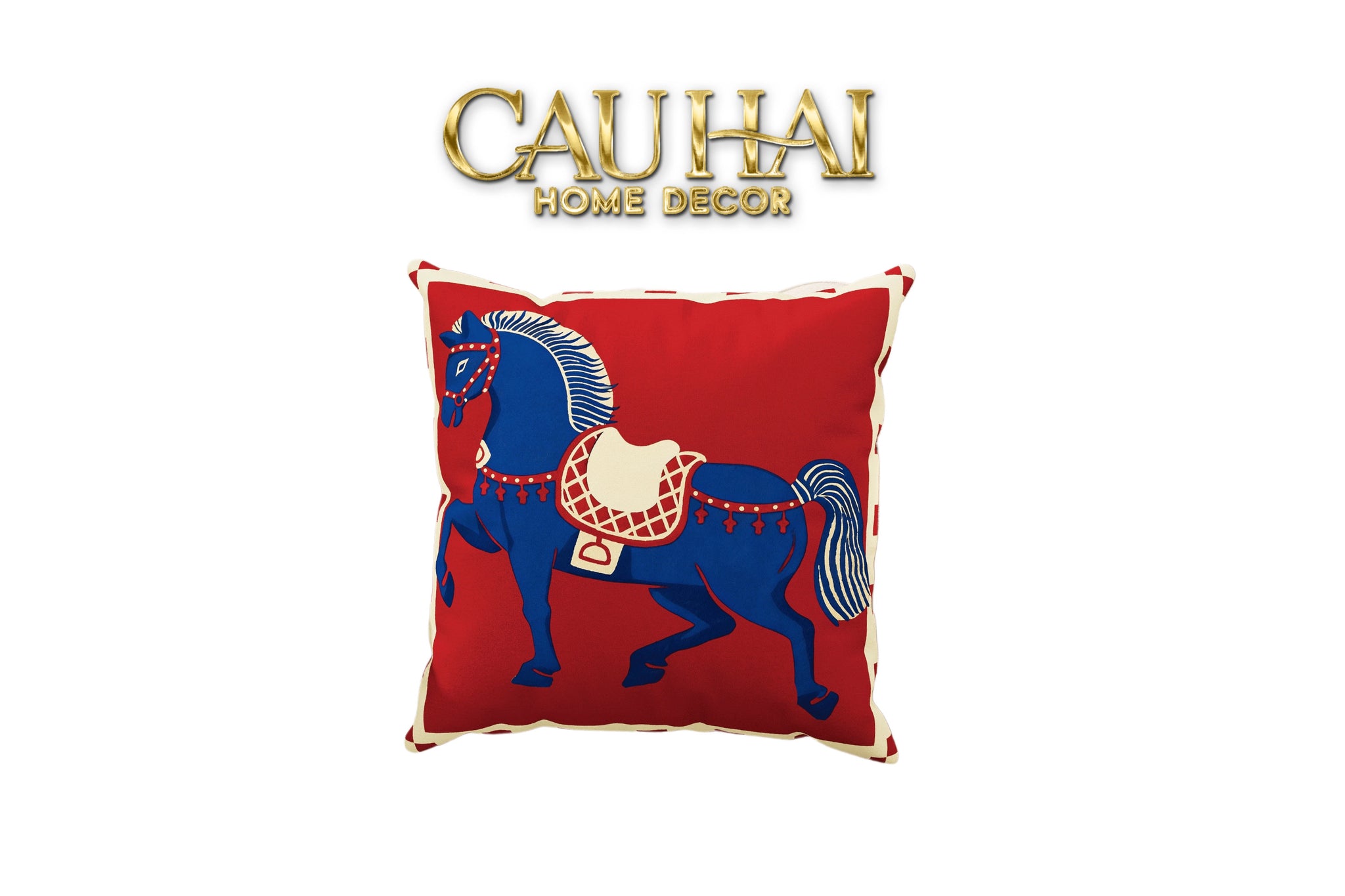 Tết Couture - Vỏ Gối Nhung Équestre Cheval Bleu Royal Divin 45-CẬU HAI HOME DECOR