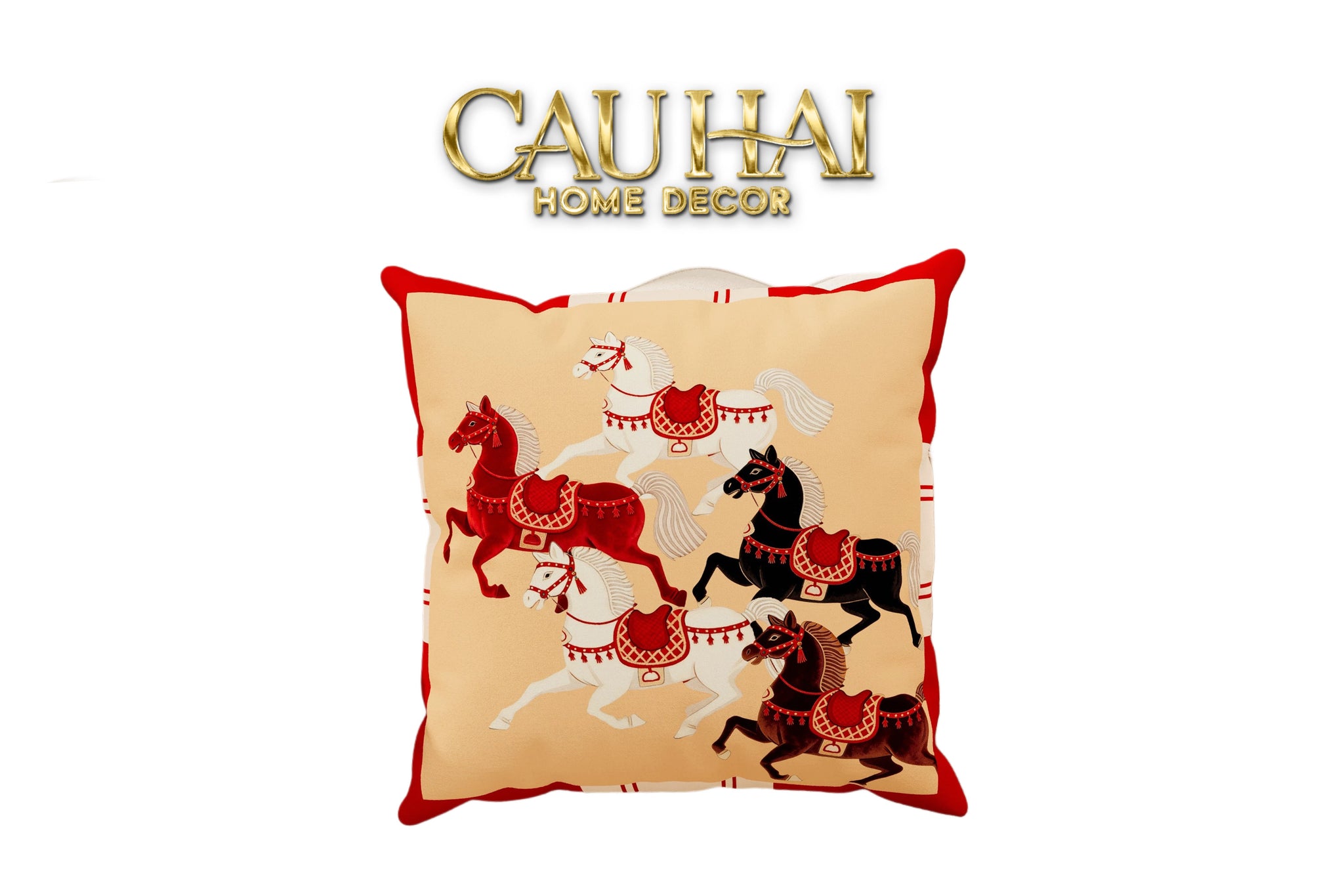 Tết Couture - Vỏ Gối Nhung Équestre Les Cinq Chevaux Royaux 45-CẬU HAI HOME DECOR