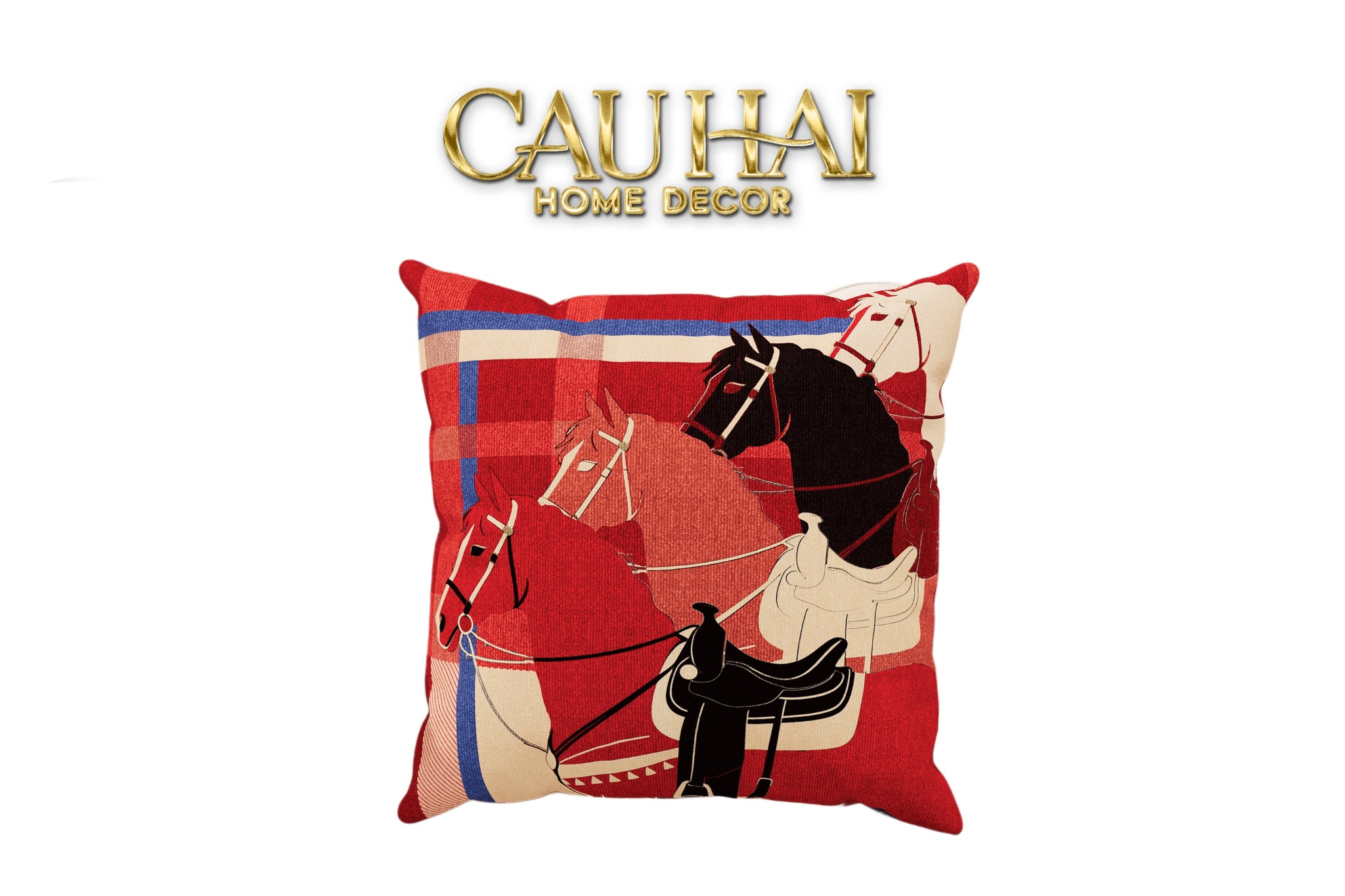 Tết Couture - Vỏ Gối Nhung Équestre Les Quatre Chevaux de Bataille 45-CẬU HAI HOME DECOR