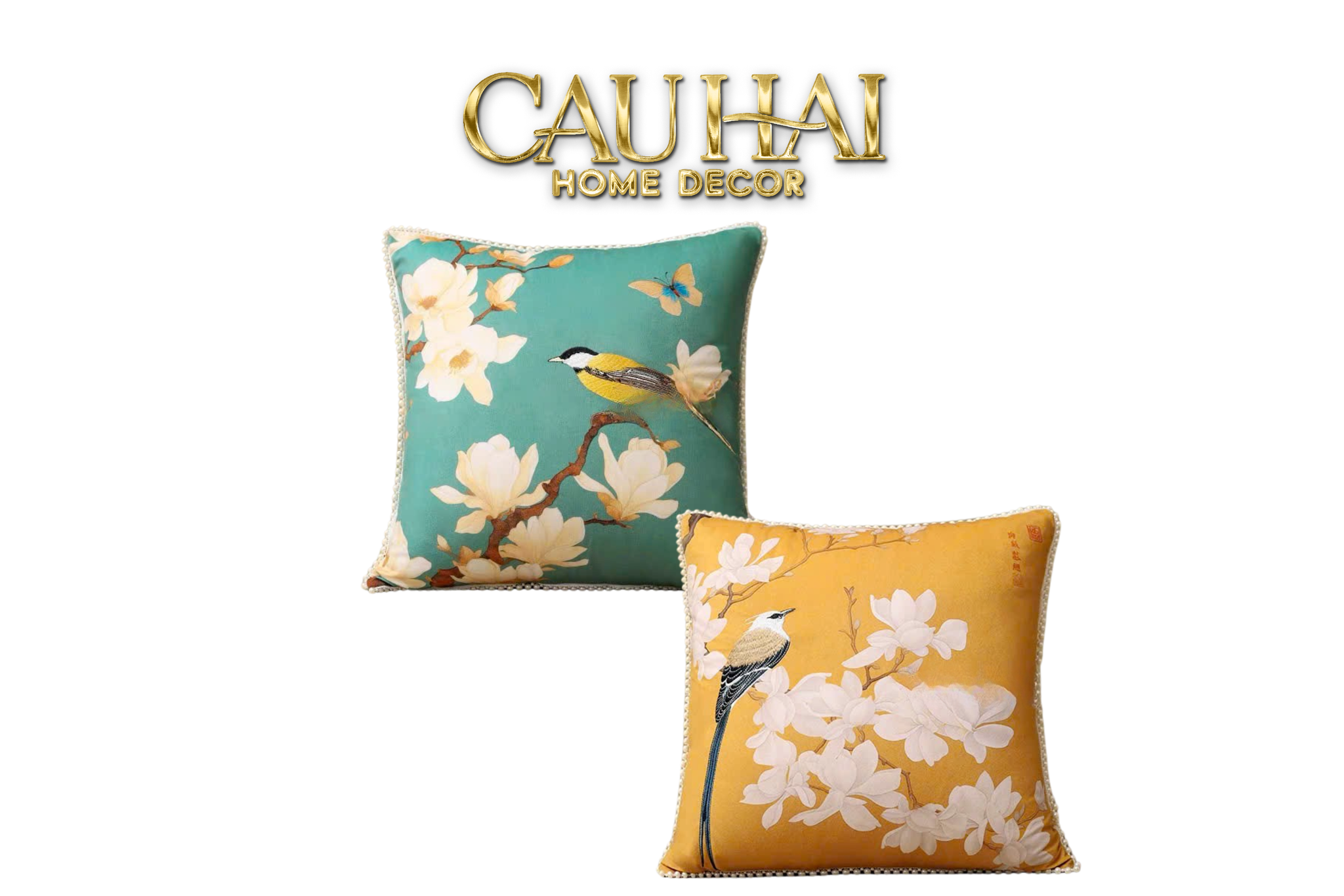 Tết Couture - Vỏ Gối Nhung Họa Tiết Thêu Yến Uyển 45 - CẬU HAI HOME DECOR