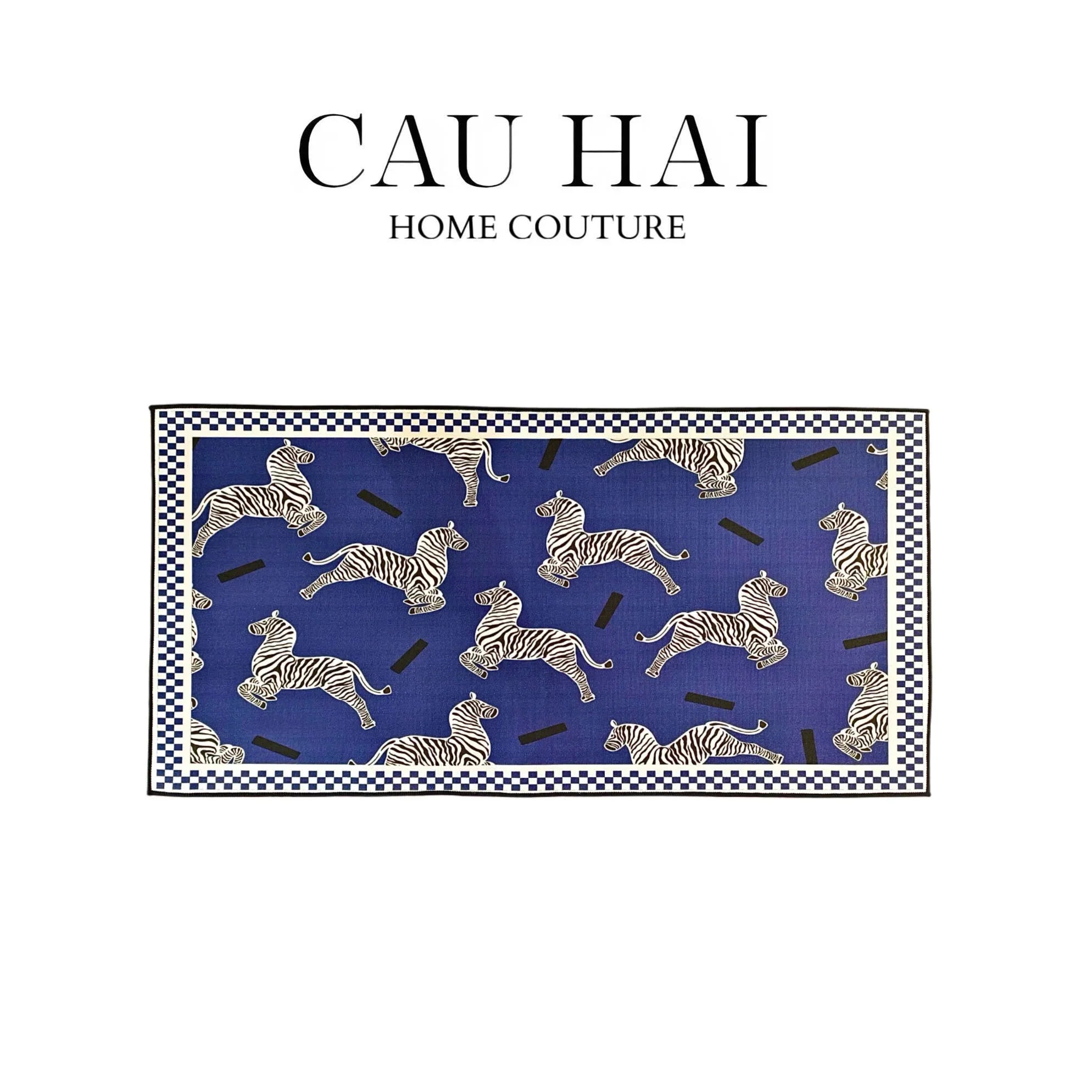 Thảm Bed Nhung Bỉ 80X160 - Zebra Dance - Dark Navy - CẬU HAI HOME DECOR