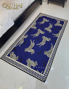 Thảm Bed Nhung Bỉ 80X160 - Zebra Dance - Dark Navy-CẬU HAI HOME DECOR