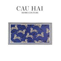 Thảm Bed Nhung Bỉ 80X160 - Zebra Dance - Dark Navy-CẬU HAI HOME DECOR