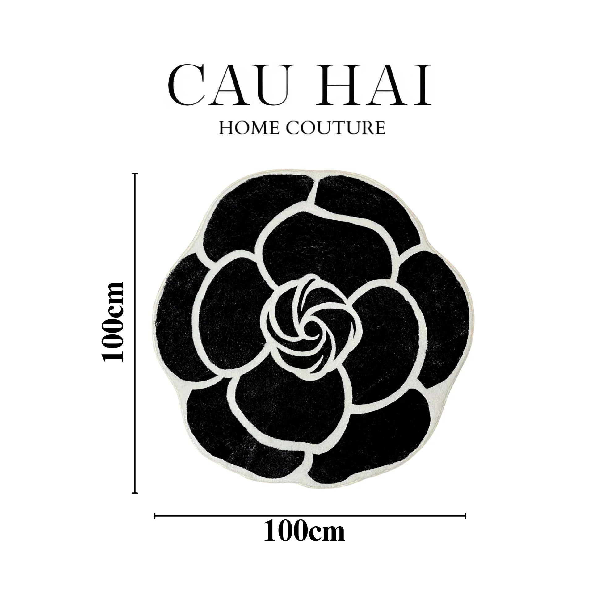 Thảm Bed Tròn Dệt Kim Hoa Trà Đen D100 Camélia Noir-THẢM TRÒN - THẢM BED-CẬU HAI HOME DECOR