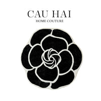 Thảm Bed Tròn Dệt Kim Hoa Trà Đen D100 Camélia Noir-THẢM TRÒN - THẢM BED-CẬU HAI HOME DECOR