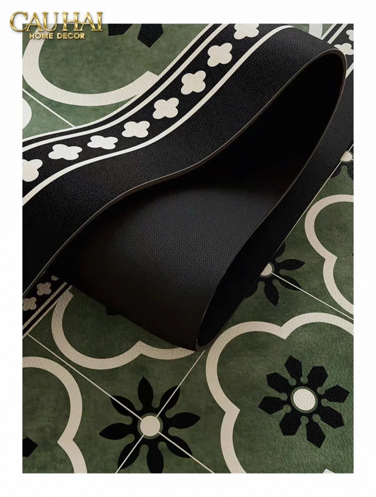 Thảm Bếp Da Micro Nappa Gen8 Longer 45X180 - Olive Green Petals-CẬU HAI HOME DECOR