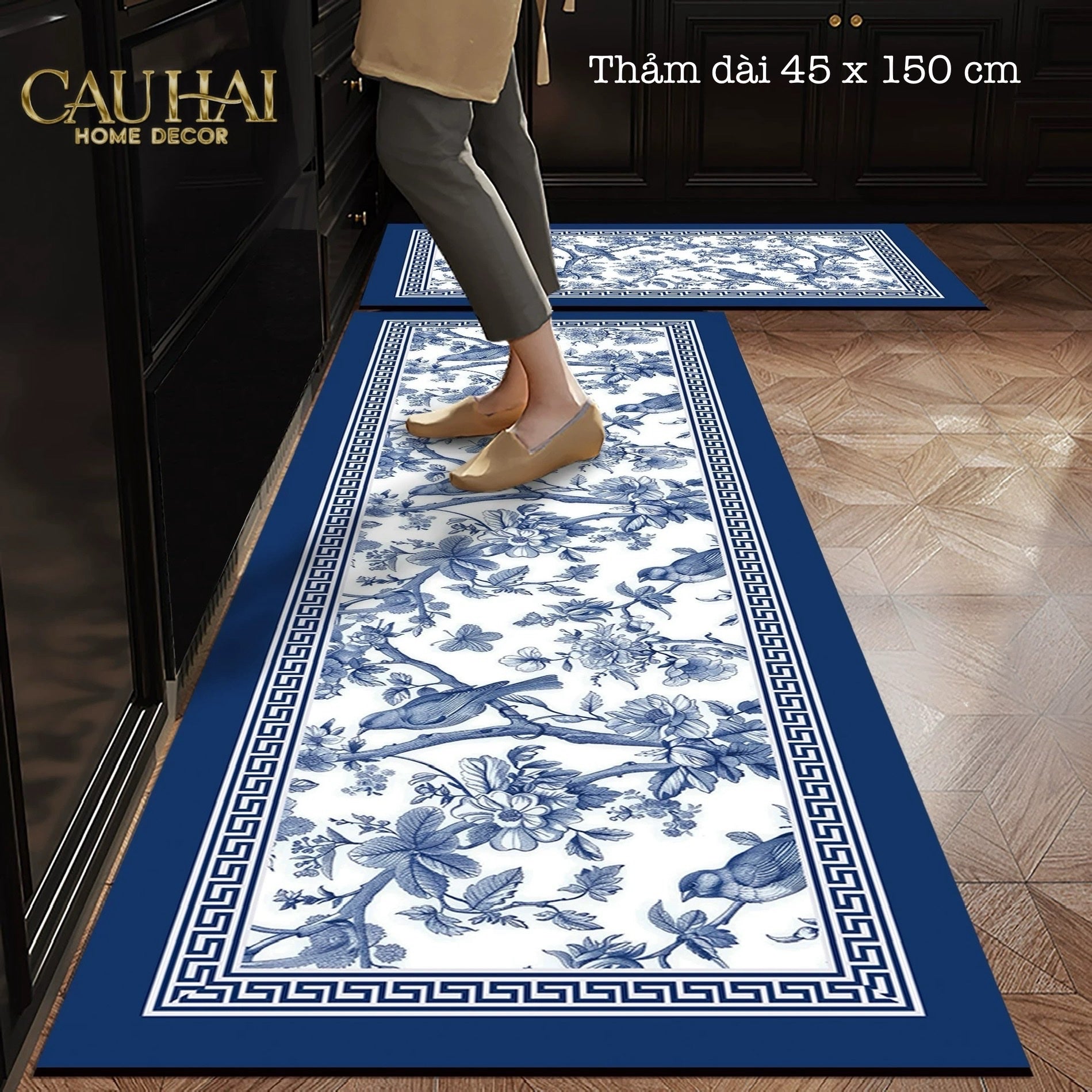 Thảm Bếp Microfiber 150 - Porcelain Revival Art - Indochine Oriental Jardin Kitchen Mat - CẬU HAI HOME DECOR
