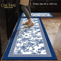 Thảm Bếp Microfiber Gen5 45x150 - Porcelain Revival Art - Indochine Oriental Jardin Kitchen Mat-CẬU HAI HOME DECOR
