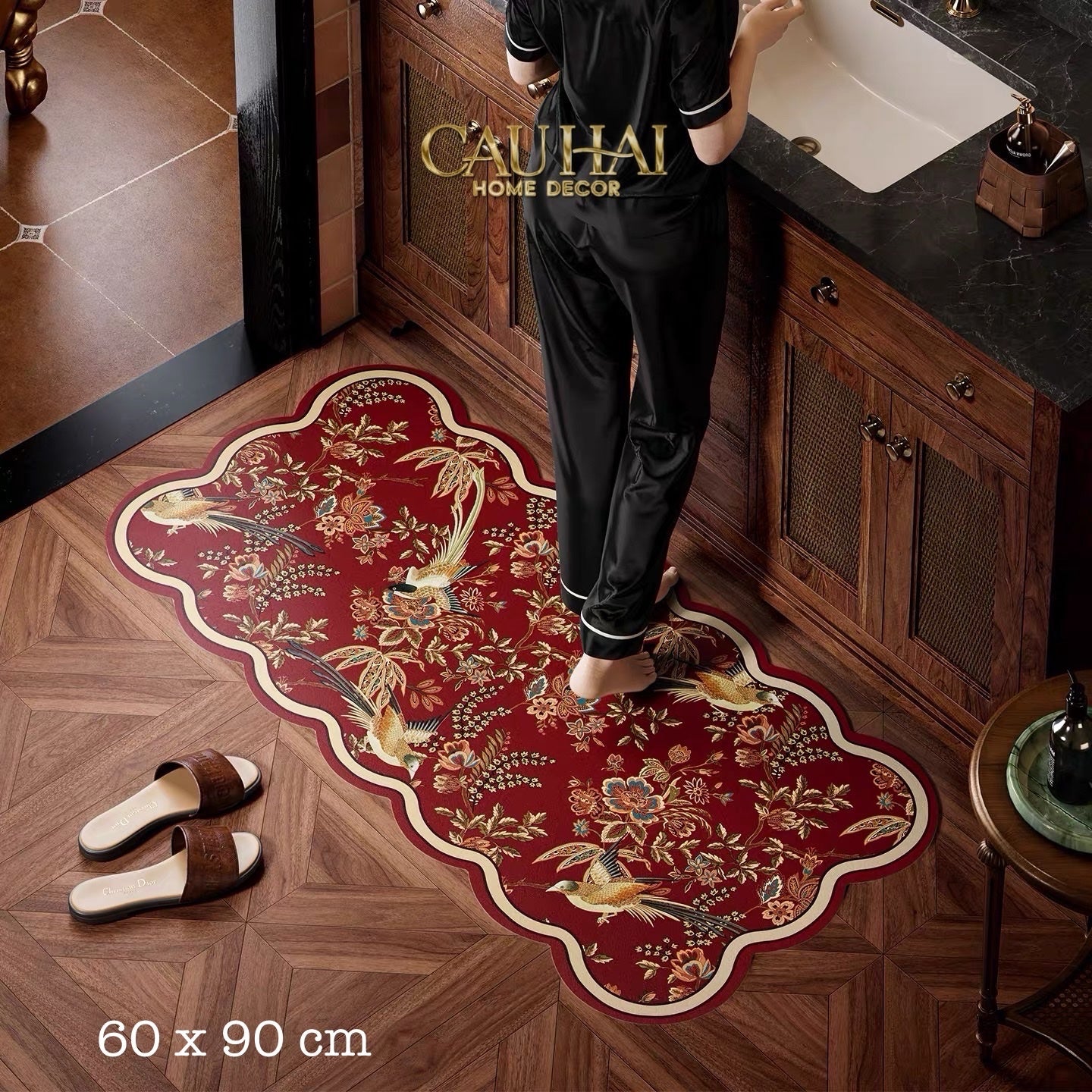 Thảm Bồn Tắm Da Micro-Nappa Gen8 60X90 - Phoenix Dynasty Ruby Jardin - Da Thấm Hút - CẬU HAI HOME DECOR