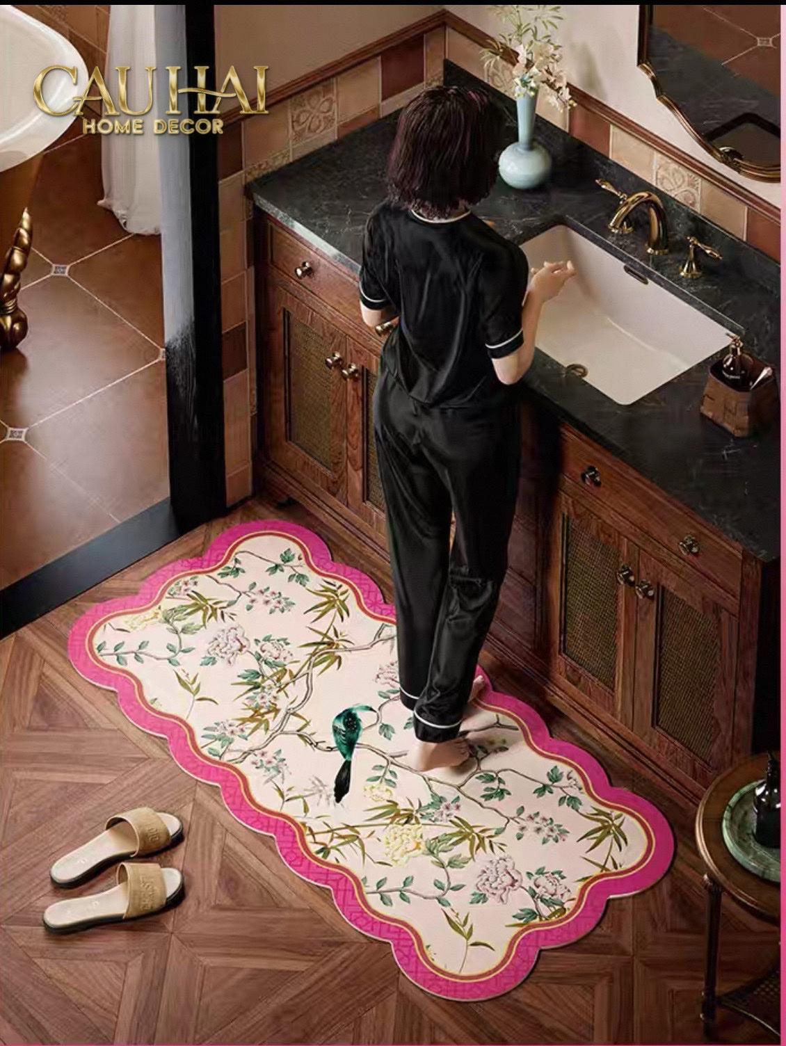 Thảm Bồn Tắm Micro-Nappa Gen8 60X90 - Ivory Pearl Jardin Royale – Da Thấm Hút - CẬU HAI HOME DECOR