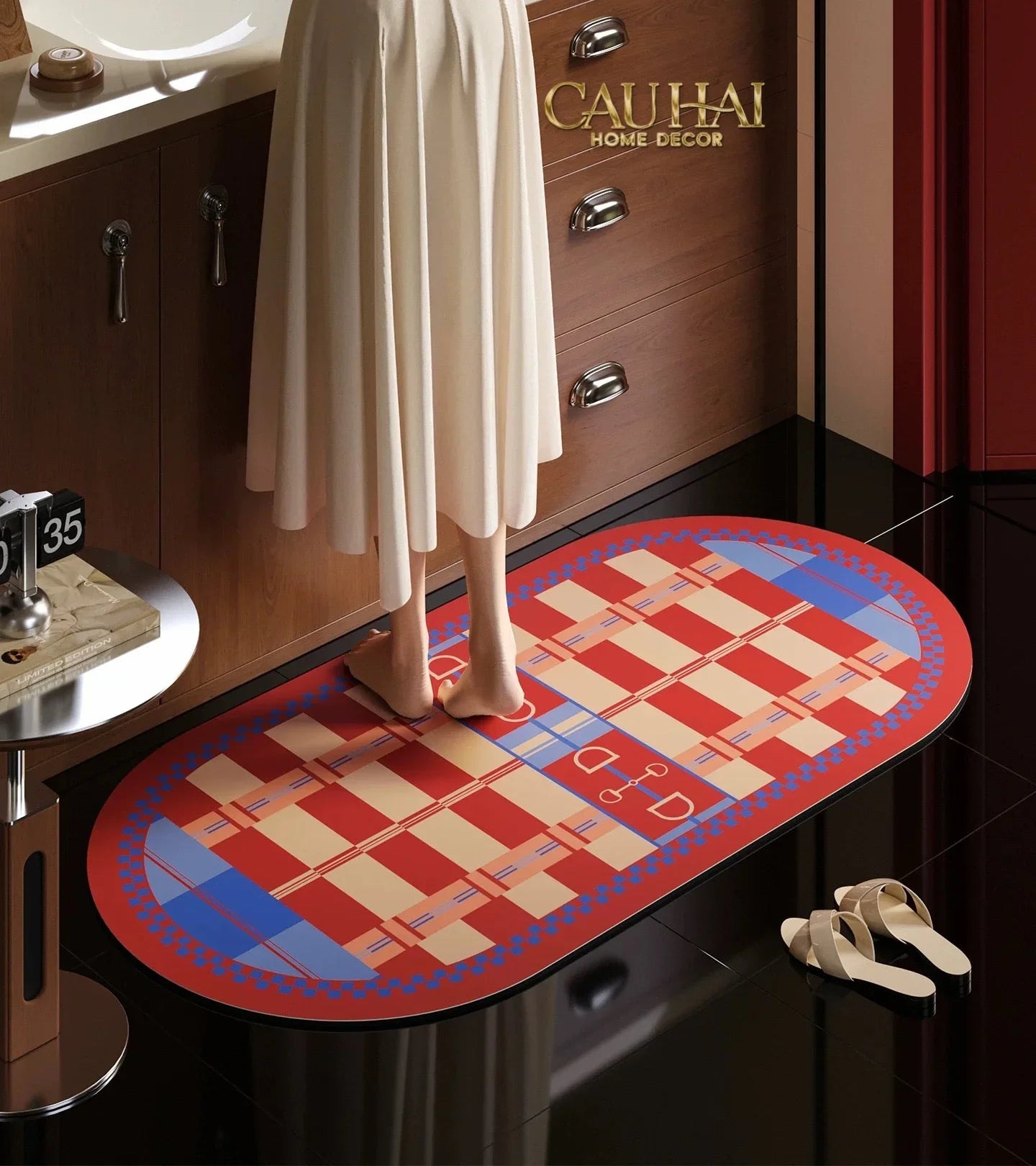 Thảm Cửa / Bathroom Micro-Nappa Gen8 45x90 Rouge Vermillion Équestre Horsebits Signature-CẬU HAI HOME DECOR