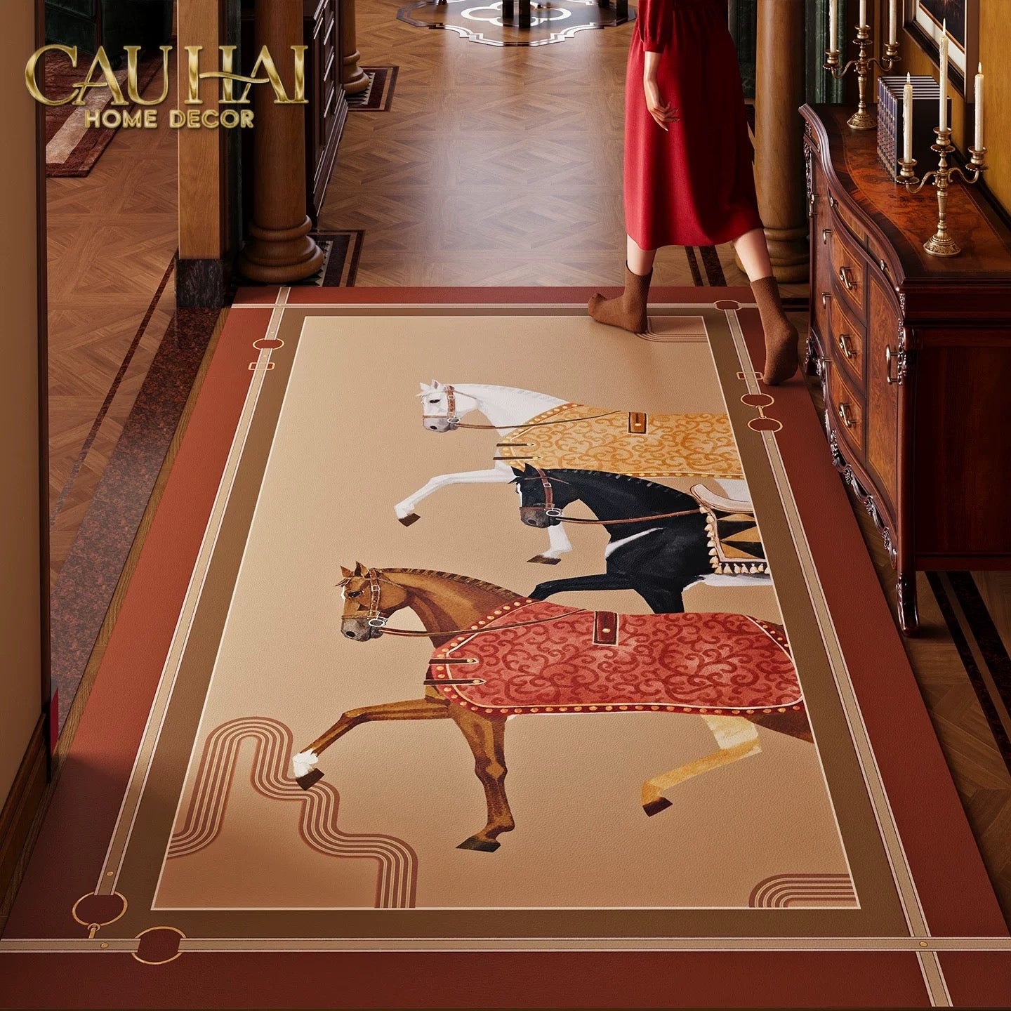 Thảm Cứa Chính - Da Cao Cấp 80x120 Ngựa Kỵ Mã Hoàng Gia - Royaux Chevaux-CẬU HAI HOME DECOR