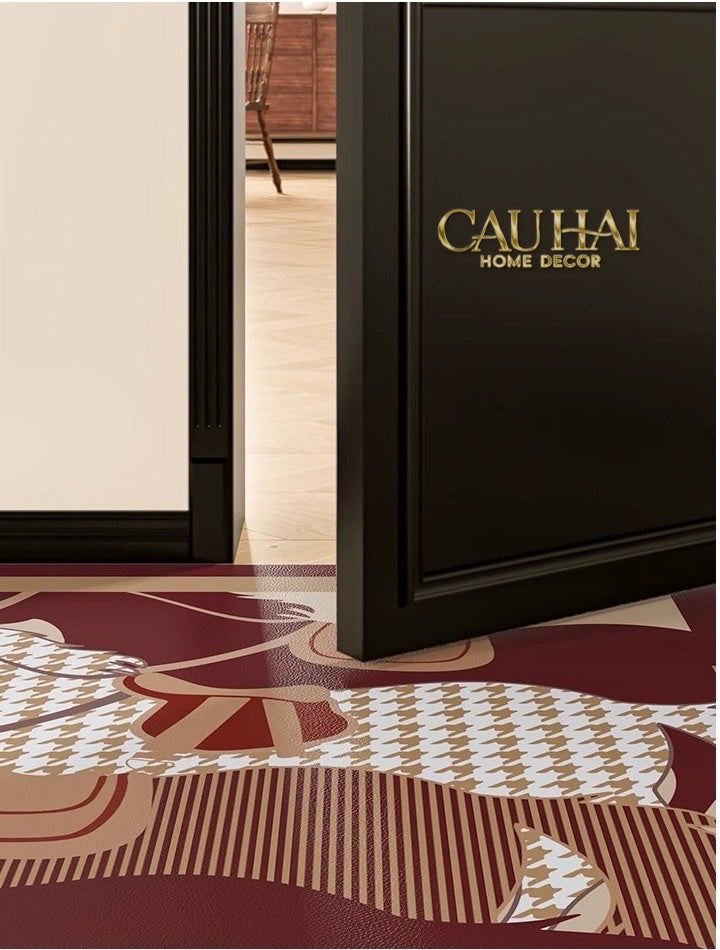 Thảm Cửa Da 60x90 - Rouge de Voyage Équestre · Pied-de-Poule - CẬU HAI HOME DECOR
