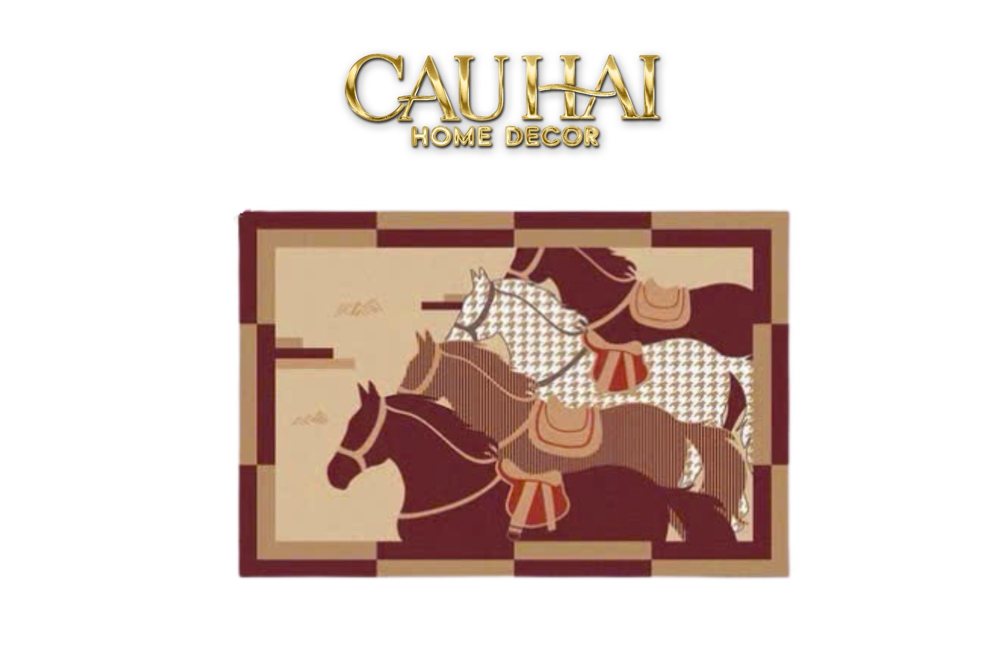 Thảm Cửa Da 60x90 - Rouge de Voyage Équestre · Pied-de-Poule - CẬU HAI HOME DECOR
