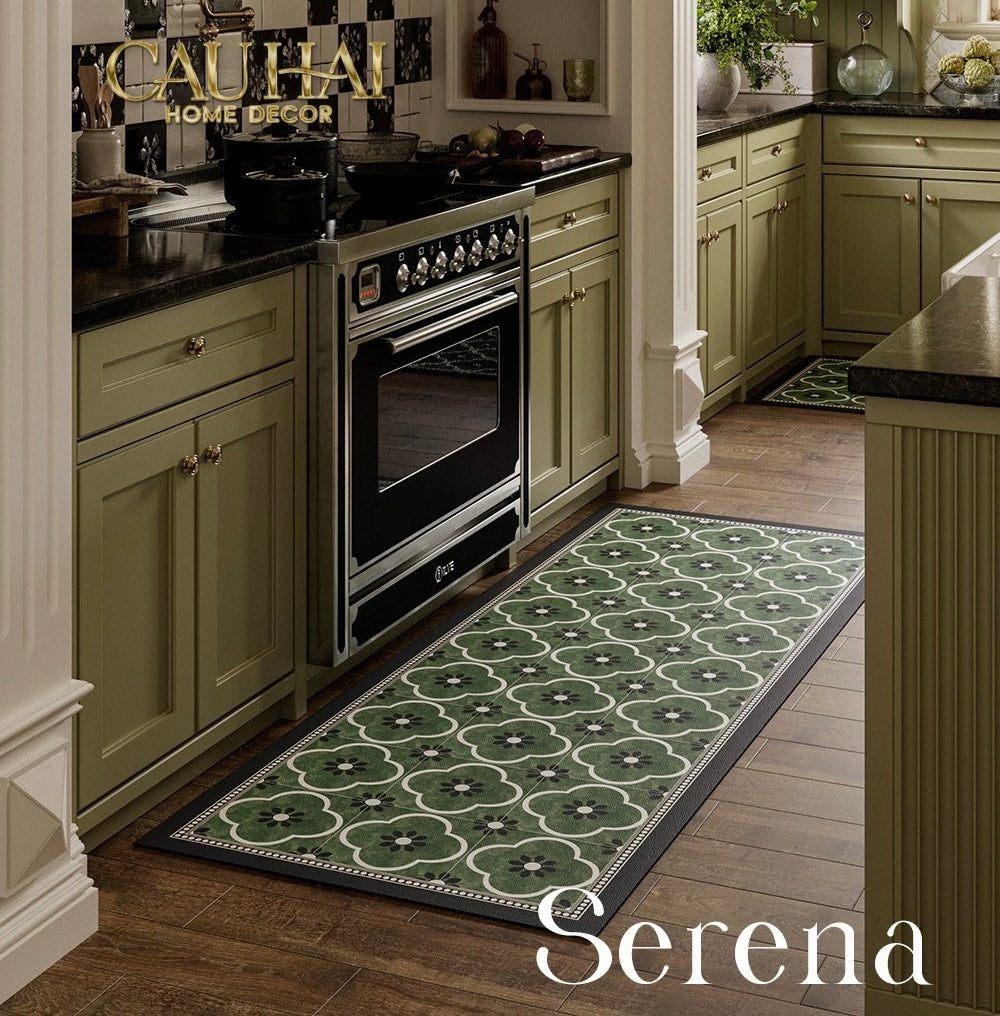 Thảm Cửa Da Cao Cấp - Water & Oil Repellent 60X90 - Olive Green Petals-THẢM CỬA-CẬU HAI HOME DECOR