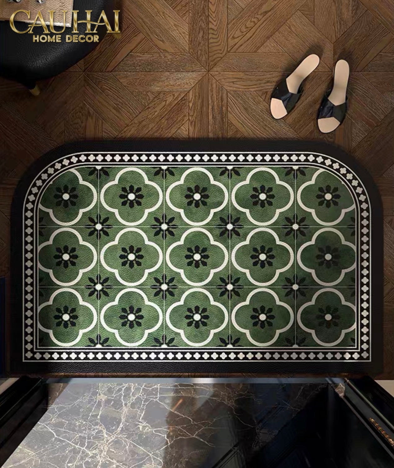 Thảm Cửa Da Cao Cấp - Water & Oil Repellent 60X90 - Olive Green Petals-THẢM CỬA-CẬU HAI HOME DECOR