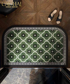 Thảm Cửa Da Cao Cấp - Water & Oil Repellent 60X90 - Olive Green Petals-THẢM CỬA-CẬU HAI HOME DECOR