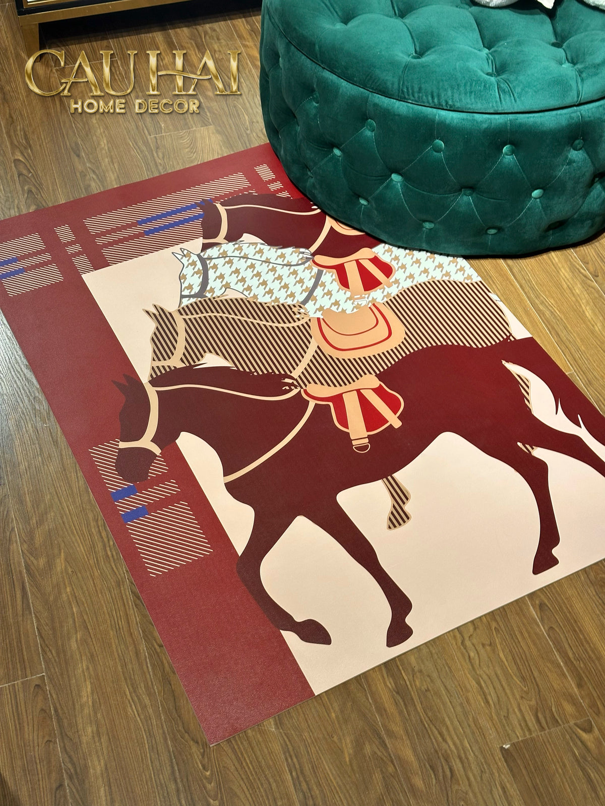 Thảm Cửa Da Cao Cấp - Water & Oil Repellent 60x90 - Rouge de Voyage Équestre · Pied-de-Poule-THẢM CỬA-Đối tác tại Trung Quốc theo từng đơn đặt hàng-CẬU HAI HOME DECOR