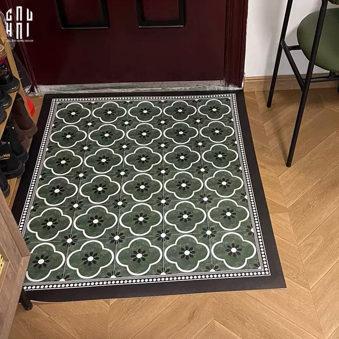 Thảm Cửa Da Chữ Nhật 60X90 - Olive Green Petals - Door Mat-THẢM CỬA-CẬU HAI HOME DECOR
