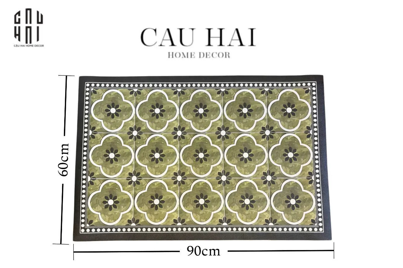 Thảm Cửa Da Chữ Nhật 60X90 - Olive Green Petals - Door Mat-THẢM CỬA-CẬU HAI HOME DECOR