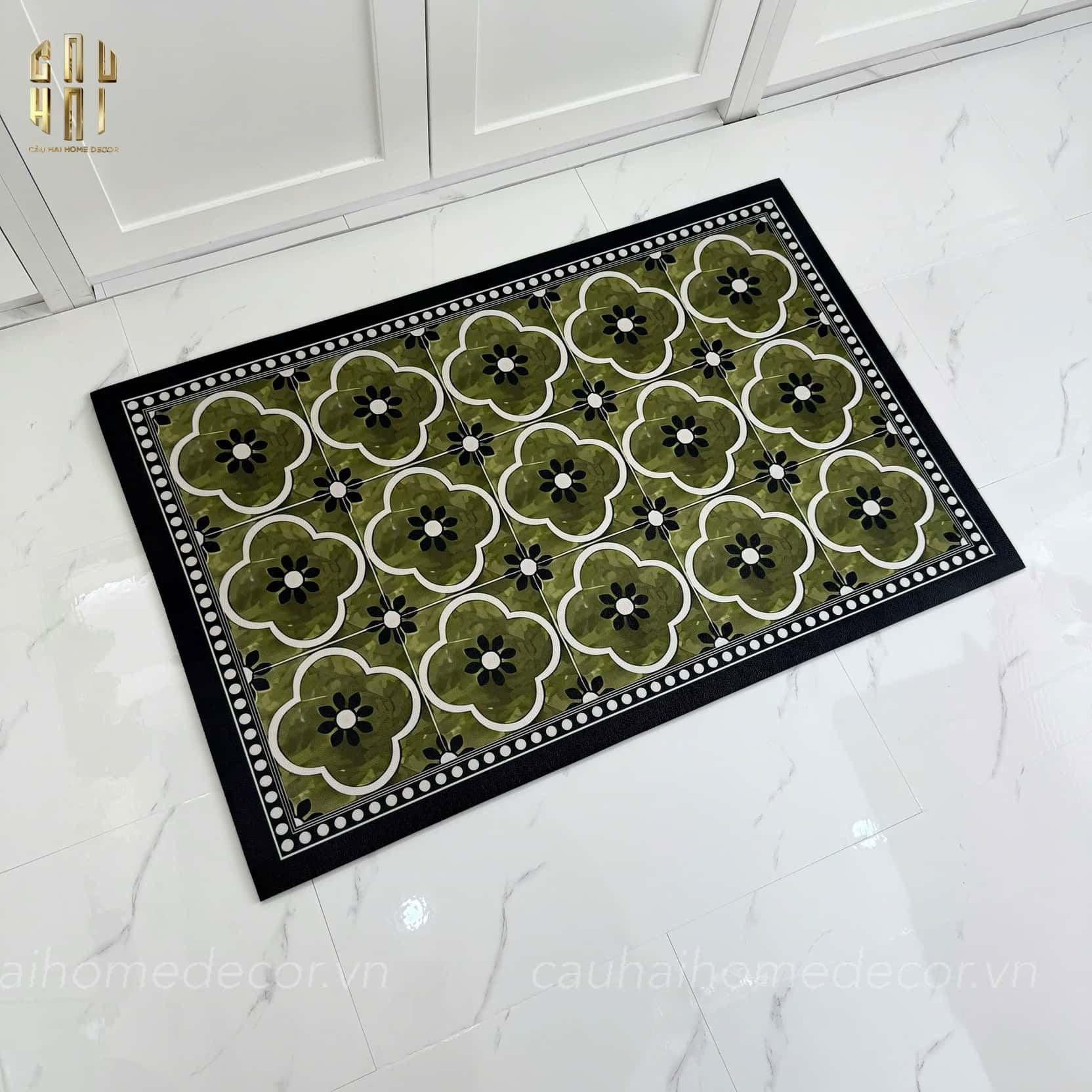 Thảm Cửa Da Chữ Nhật 60X90 - Olive Green Petals - Door Mat-THẢM CỬA-CẬU HAI HOME DECOR