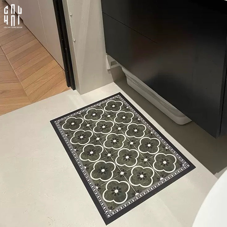 Thảm Cửa Da Chữ Nhật 60X90 - Olive Green Petals - Door Mat-THẢM CỬA-CẬU HAI HOME DECOR
