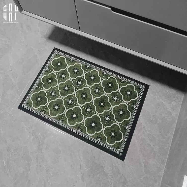 Thảm Cửa Da Chữ Nhật 60X90 - Olive Green Petals - Door Mat-THẢM CỬA-CẬU HAI HOME DECOR