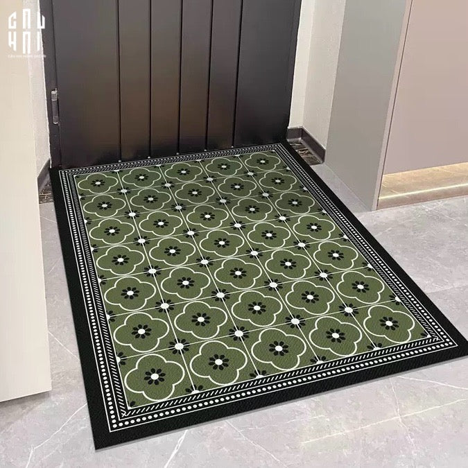 Thảm Cửa Da Chữ Nhật 60X90 - Olive Green Petals - Door Mat-THẢM CỬA-CẬU HAI HOME DECOR