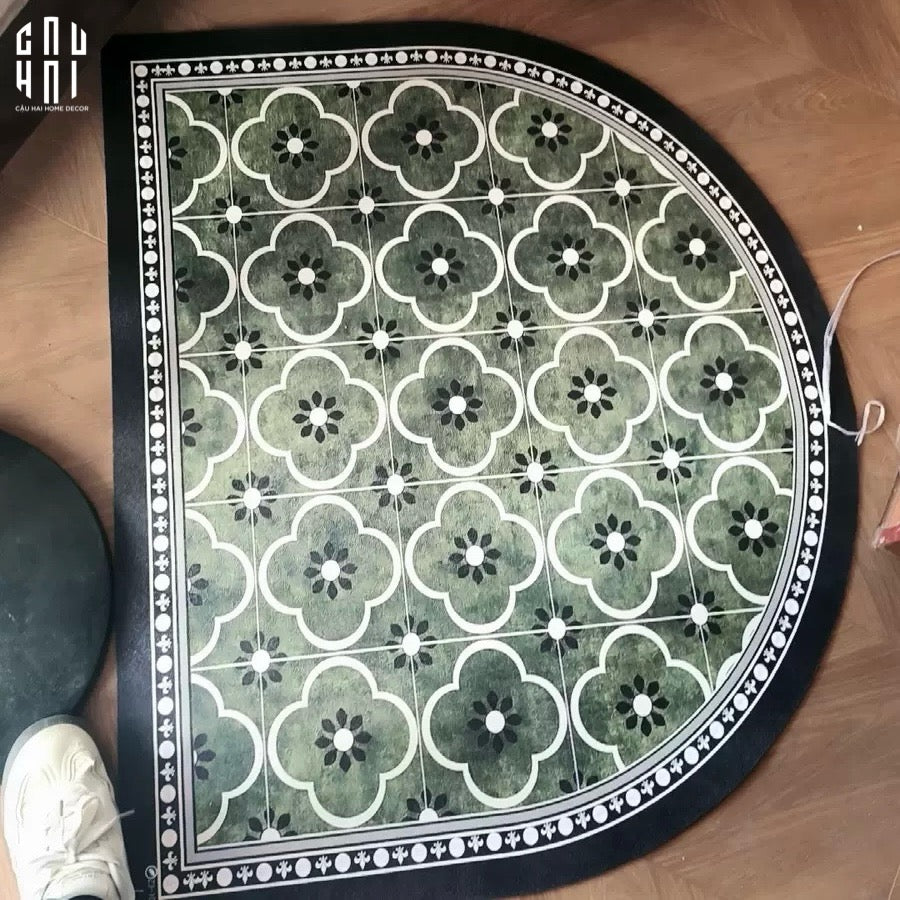 Thảm Cửa Da Oval - 90X120 Olive Green Petals-THẢM CỬA-CẬU HAI HOME DECOR