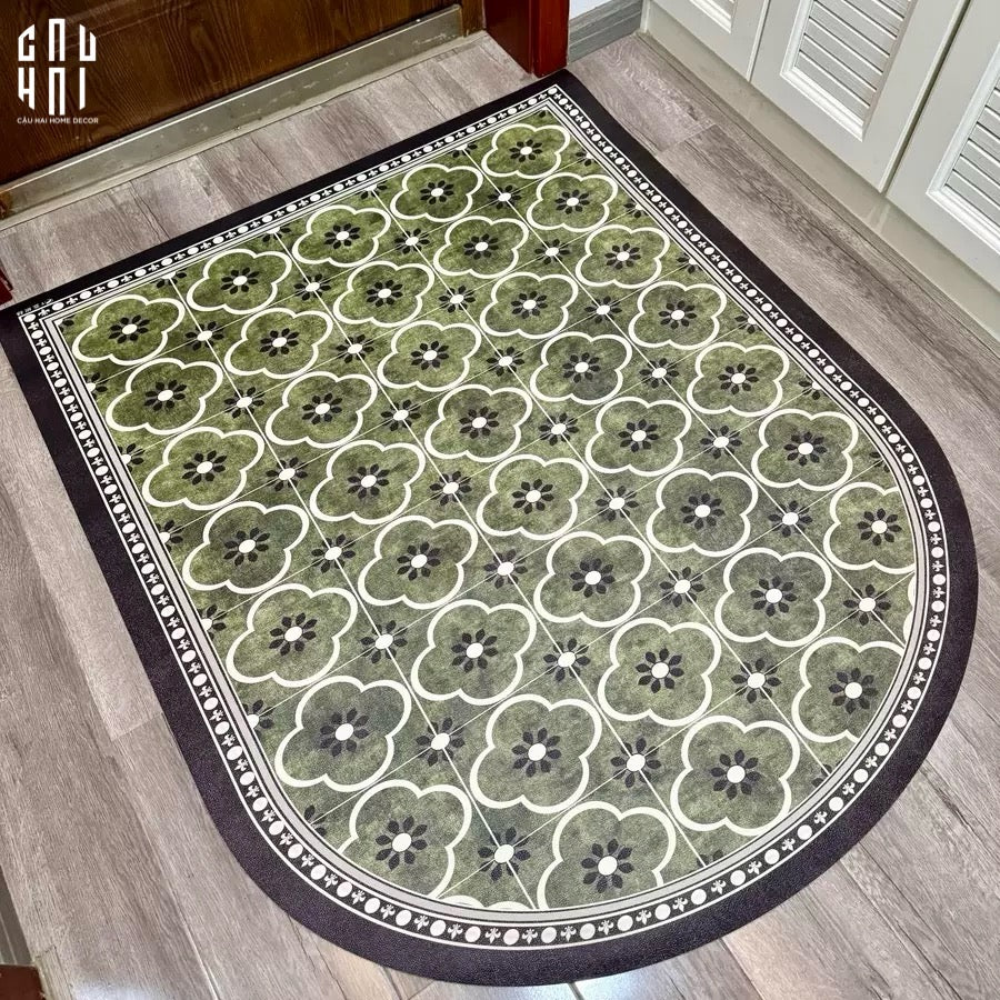 Thảm Cửa Da Oval - 90X120 Olive Green Petals-THẢM CỬA-CẬU HAI HOME DECOR