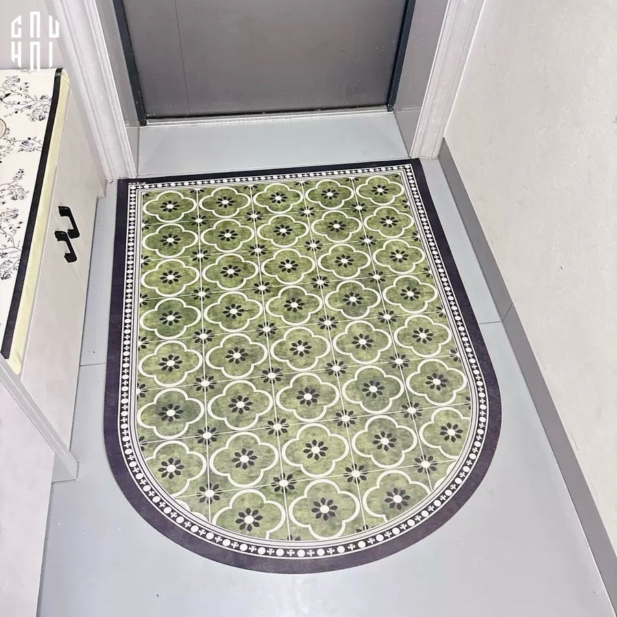 Thảm Cửa Da Oval - 90X120 Olive Green Petals-THẢM CỬA-CẬU HAI HOME DECOR