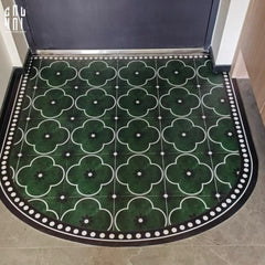 Thảm Cửa Da Oval - 90X120 Olive Green Petals-CẬU HAI HOME DECOR