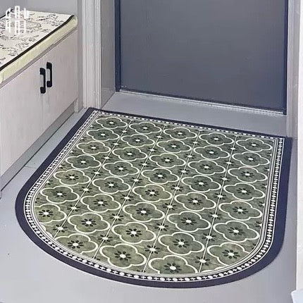 Thảm Cửa Da Oval - 90X120 Olive Green Petals-CẬU HAI HOME DECOR