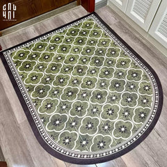 Thảm Cửa Da Oval - 90X120 Olive Green Petals-CẬU HAI HOME DECOR