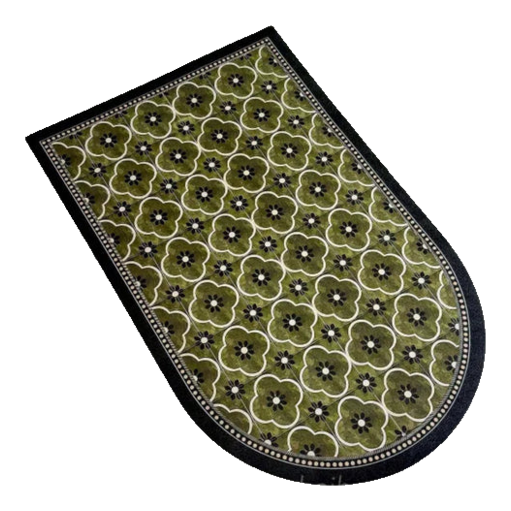 Thảm Cửa Da Oval - 90X120 Olive Green Petals