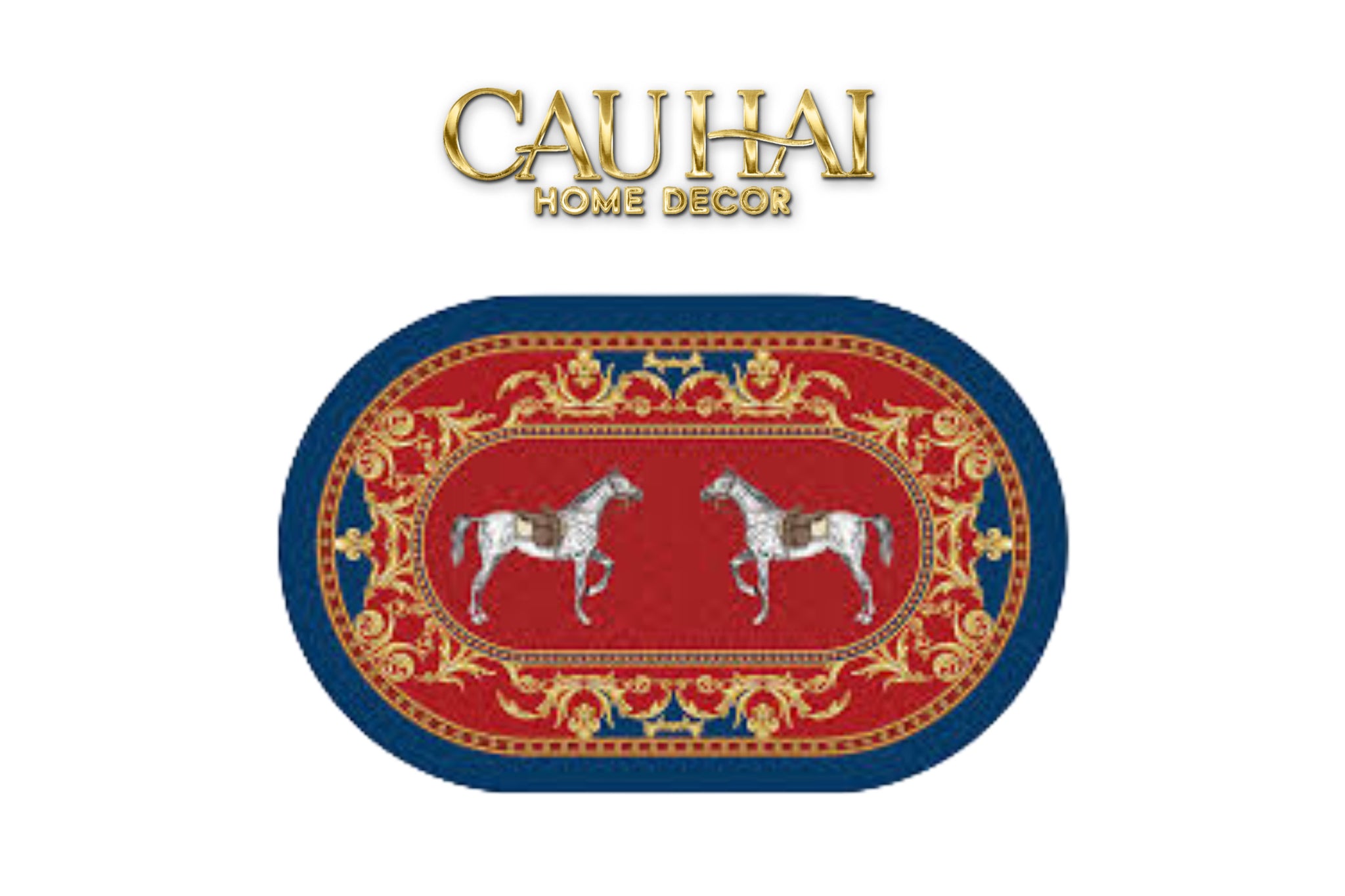 Thảm Cửa Micro-Nappa 50x80 Đôi Ngựa Hoàng Gia Chevaux Royaux Noblesse – Da Thấm Hút-CẬU HAI HOME DECOR