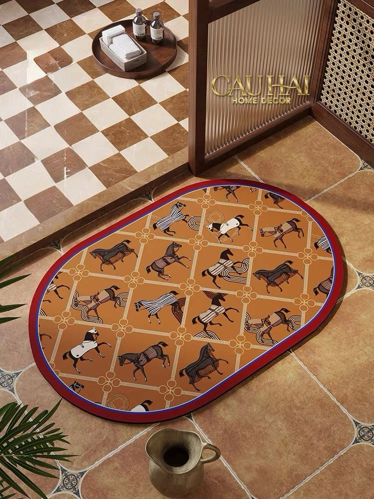 Thảm Cửa Microfiber 50x75 Patina Héritage Brun Patchwork Équestre-CẬU HAI HOME DECOR