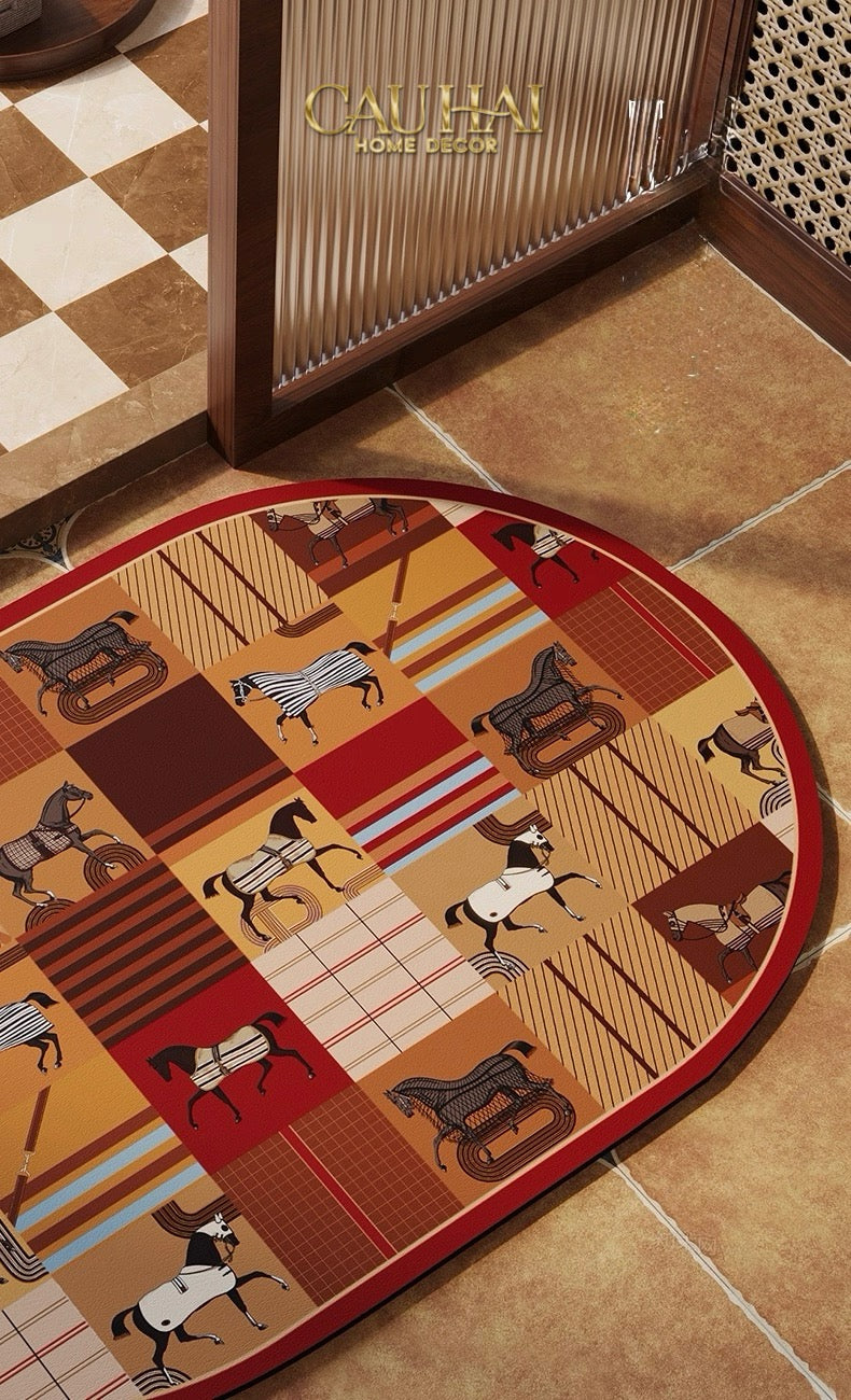 Thảm Cửa Microfiber 50x75 Patina Héritage Brun Patchwork Équestre-CẬU HAI HOME DECOR