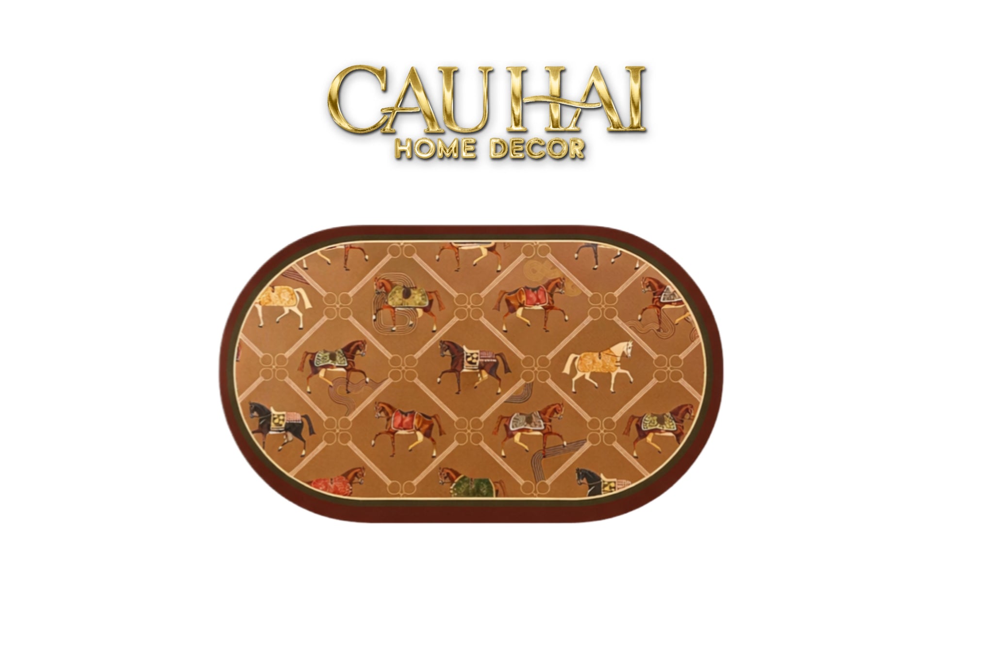 Thảm Cửa Microfiber 50x75 Patina Héritage Brun Patchwork Équestre-CẬU HAI HOME DECOR