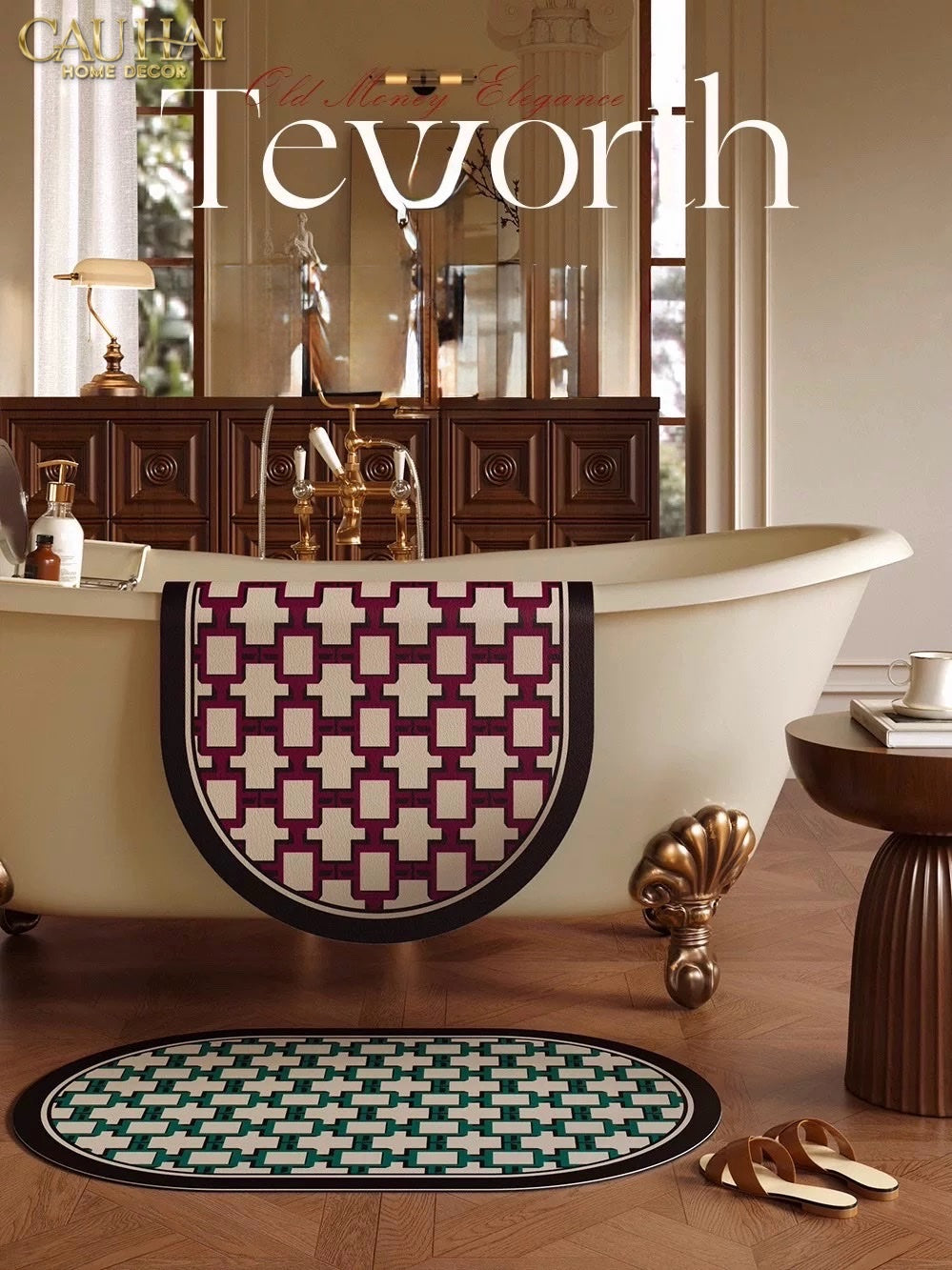 Thảm Cửa Microfiber Gen5 50x75 - Héritage Rouge Carmen Treillis Oval - CẬU HAI HOME DECOR