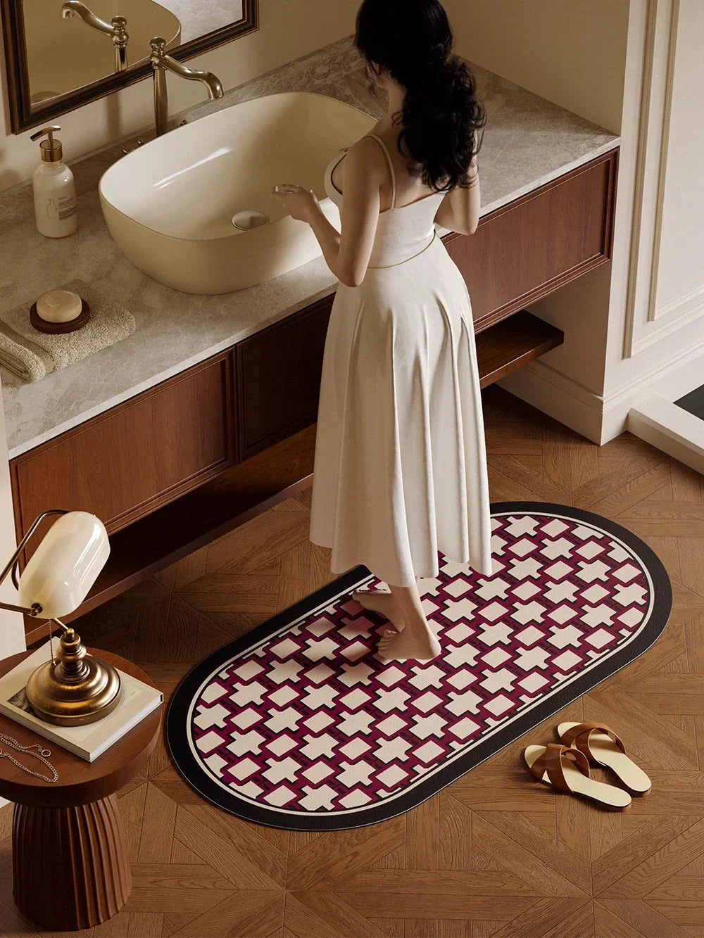 Thảm Cửa Microfiber Gen5 50x80 - Héritage Rouge Carmen Treillis Oval-THẢM CỬA-CẬU HAI HOME DECOR