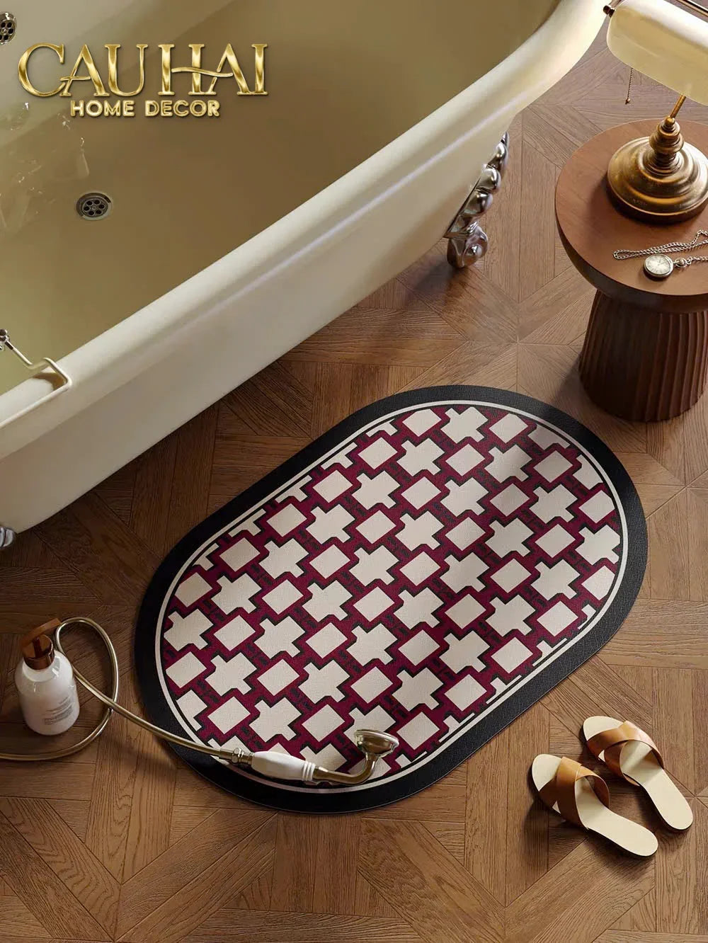 Thảm Cửa Microfiber Gen5 50x80 - Héritage Rouge Carmen Treillis Oval-CẬU HAI HOME DECOR