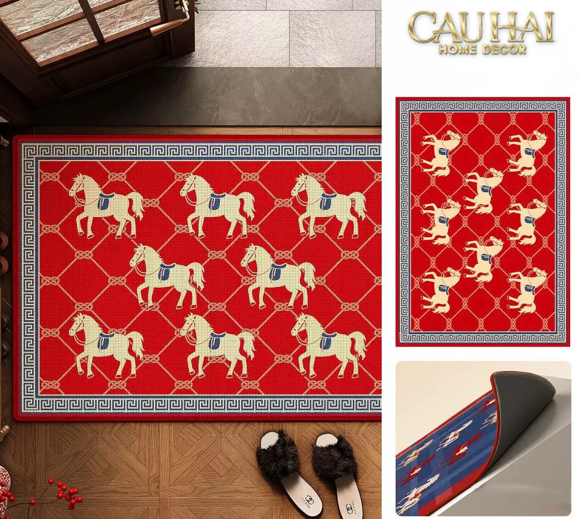 Thảm Cửa Nhung Bỉ 50x80 Ngựa Đỏ Son - Les Chevaux Écarlates de Fortune-CẬU HAI HOME DECOR