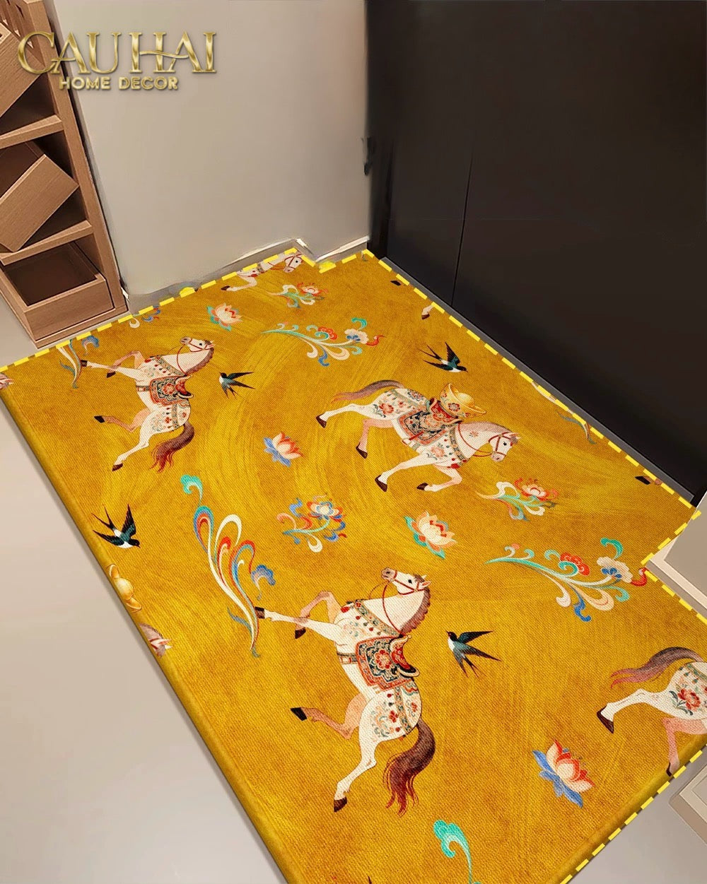 Thảm Cửa Nhung Bỉ 80x100 - Chu Mã Tứ Hỷ - Crimson Rouge Chevaux Royaux-CẬU HAI HOME DECOR