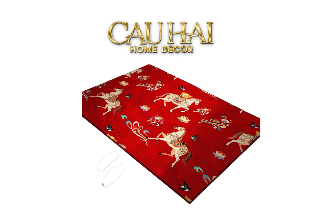 Thảm Cửa Nhung Bỉ 80x100 - Chu Mã Tứ Hỷ - Crimson Rouge Chevaux Royaux-CẬU HAI HOME DECOR