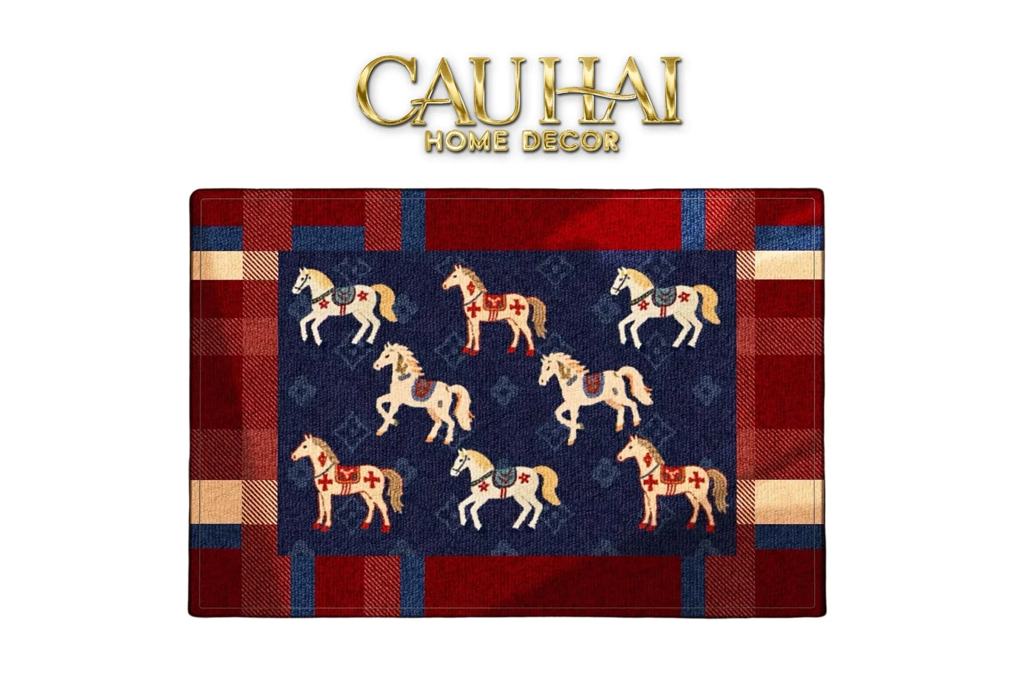 Thảm Cửa Sợi Dệt 60x90 Ngựa Hoàng Gia - Petite Équestre Royale Bleu Fleur de Monogram-CẬU HAI HOME DECOR