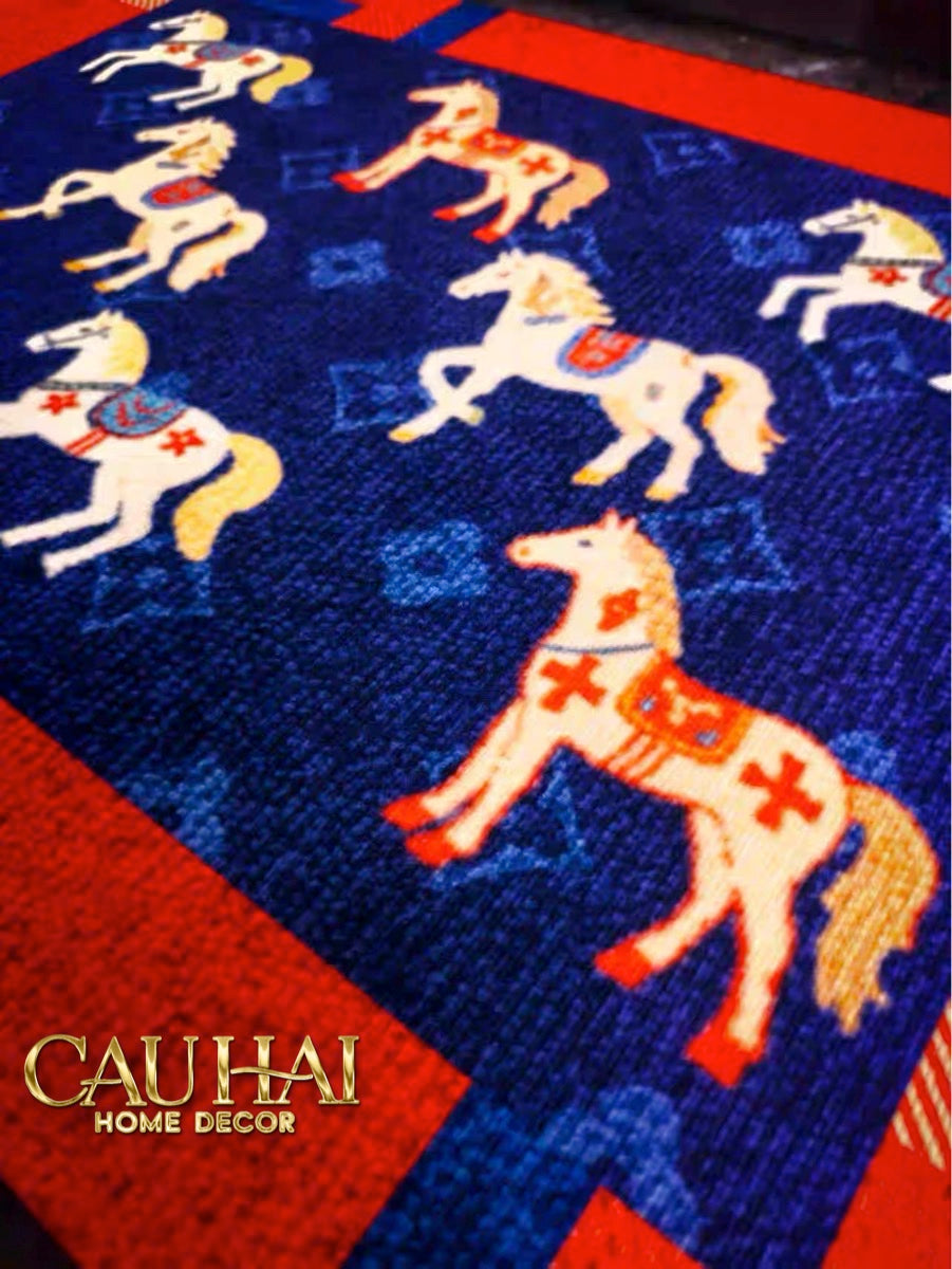 Thảm Cửa Sợi Dệt Gen10 80x120 - Équestre Royale Bleu Fleur de Monogram - CẬU HAI HOME DECOR