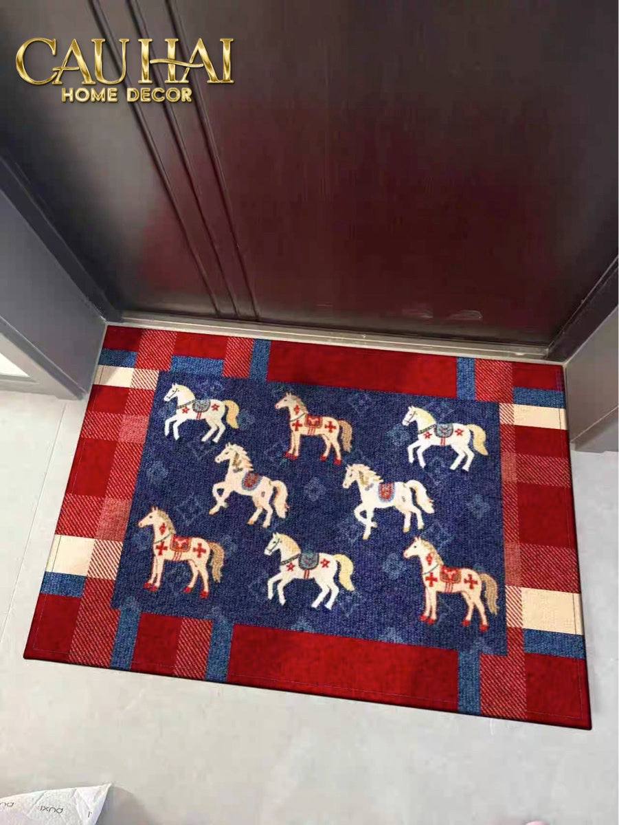 Thảm Cửa Sợi Dệt Gen10 80x120 - Équestre Royale Bleu Fleur de Monogram - CẬU HAI HOME DECOR
